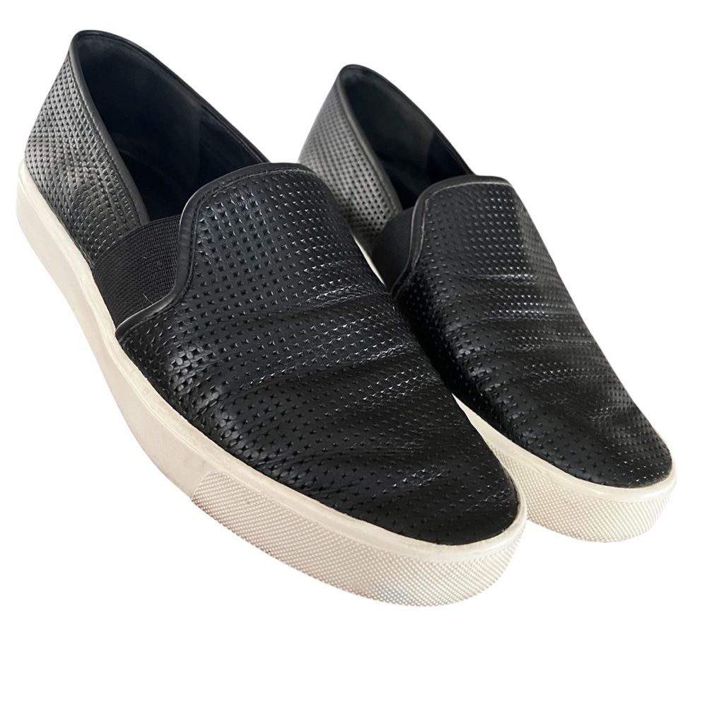 • Vince • Women's Blair 5 Perforated Slip-On Sneakers Leather Black White Sz 7